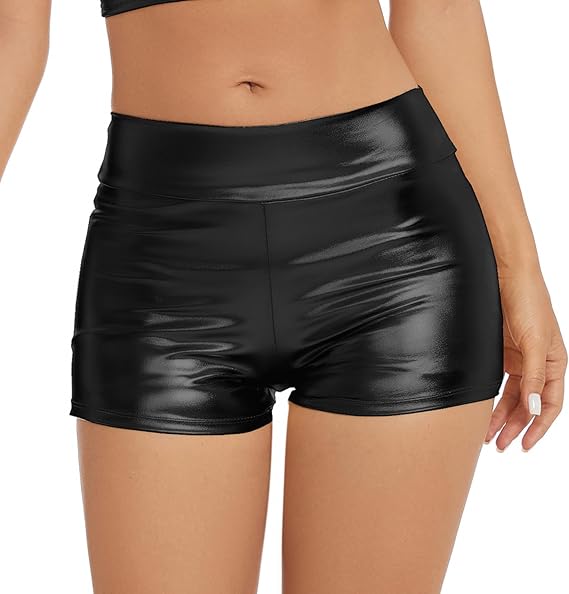Women's Metallic Rave Booty Shorts Shiny High Waisted Bottoms for Dance Festival