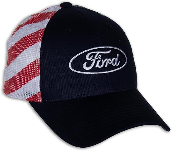 Blue Ford Racing Hat for Men - Stars and Stripes Patriotic Adjustable Automotive Baseball Cap