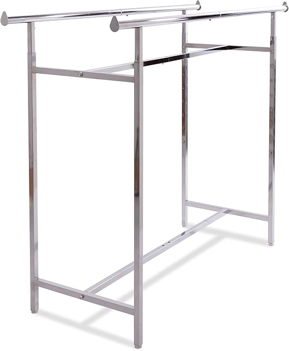 Econoco Double Bar Clothing Rack, Rectangular Hangrail, Chrome, 60x22x70in