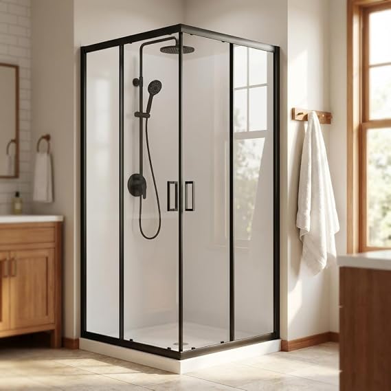 Sliding Corner Shower Door 36" x 36" x 72", Matte Black Frame | Shower Enclosure, 1/4 in Clear Tempered Glass Wall Panel, Modern Stall for Walk in Bathroom, No Shower Base