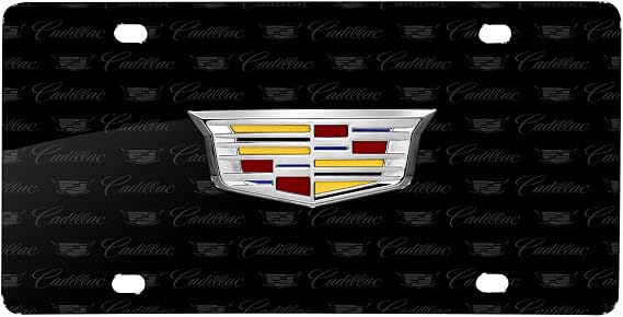 iPick Image for Cadillac Crest 3D Logo on Logo Pattern Black Aluminum License Plate - Official Licensed