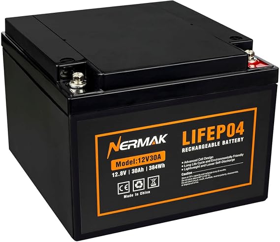 NERMAK 12V 30Ah Lithium LiFePO4 Deep Cycle Battery, 2000+ Cycles Lithium Iron Phosphate Rechargeable Battery for RV/Outdoor Camping, Off-grid, Home Energy Backup and More, Built-in 30A BMS