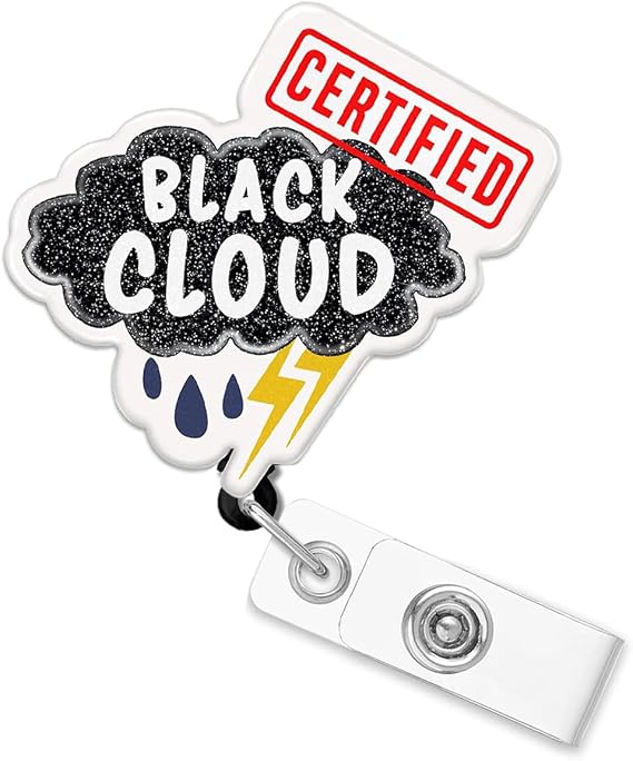 Certifled Black Cloud Badge Reel, Name Badge Holder Reel ID Clip, Cute Animal Badge Decorative for Nurse Office Worker Teacher Student Grad Gift