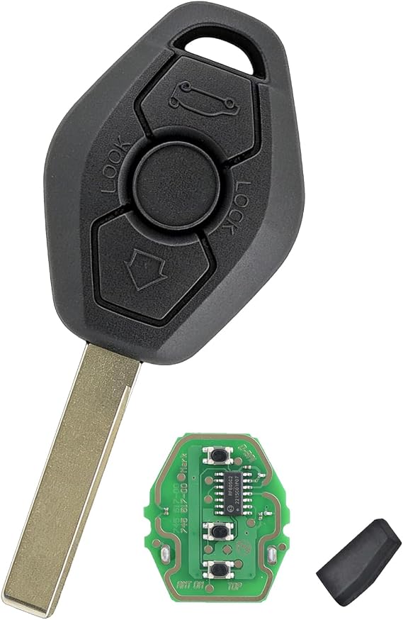 3-Button Remote Key Fob compatible with BMW EWS System, 433MHz, ID44 PCF7935 Chip, HU92 Blade, for E46 E39 E53 E83 E85 E86 X3 X5 Z4
