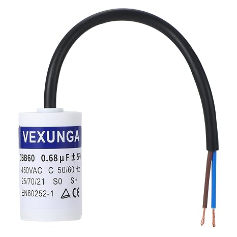 VEXUNGA Capacitor 0.68uF 450V Starting Capacitor 0.68µF AC Motor Capacitor CBB60 SH 0.68 MFD 450VAC Capacitors 30 x 51 mm 50/60Hz with Cable