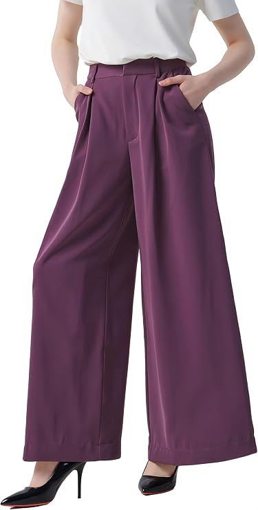 Tronjori Womens High Waist Casual Wide Leg Palazzo Business Pants