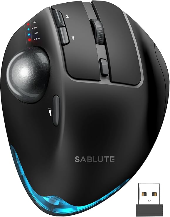 Ergonomic Wireless Trackball Mouse, Rechargeable Adjustable 0/18 Angle
