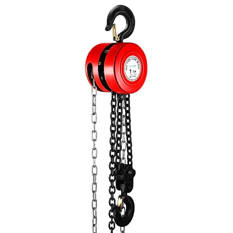 Hand Chain Hoist 1 Ton (2200Lbs), Manual Steel Chain Block Hoist with 10ft Lifting Height and Industrial Grade Steel Construction, Ideal for Construction, Garages, Warehouses, and Automotive Machinery