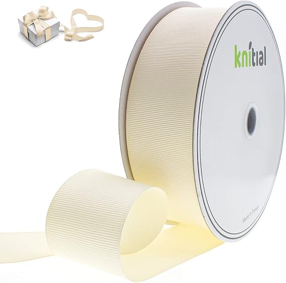 Ivory Ribbon 1-1/2" x 50 Yard Grosgrain Ribbon for Gift Wrapping Hair Bows, Decorations, Flower Arranging