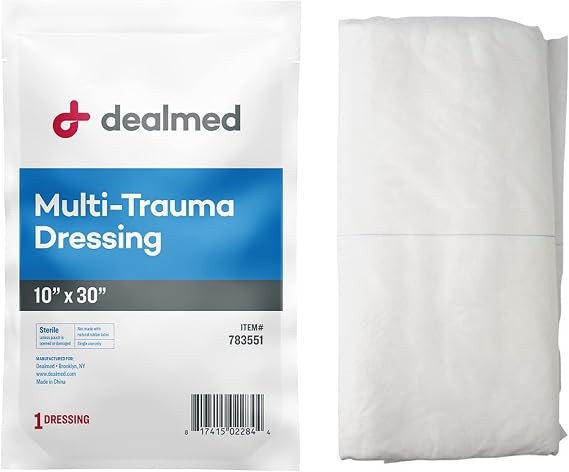 Dealmed Multi-Trauma Dressing - 10" x 30" Sterile Emergency Pad - 1 Count