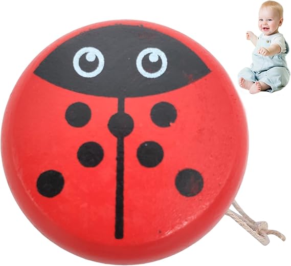 Ladybug Yoyo with String Cute Ladybug Pattern Wooden Fun Toddler Yoyo