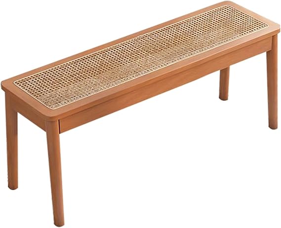 Rattan Solid Wood Bench, Entryway Bench, Solid Wood Kitchen Dining Bench, Wooden Dining Bench with Hand Woven Rattan Seat, Bedroom Bench, for Hallway, Dining Room(Yellow,80cm/31)