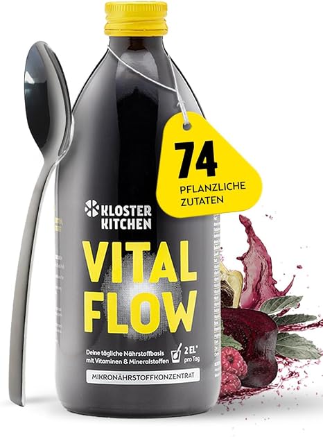Kloster Kitchen Vital Flow Micronutrient Concentrate 500 ml - 31 Days - 74 Ingredients Fruit Vegetables & Herbs - Vitamins Minerals & Trace Elements Micronutrients Juice Liquid Vegan