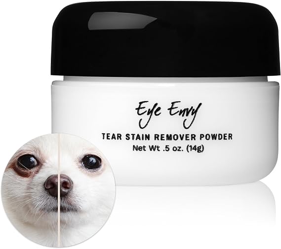 Eye Envy Tear Stain Remover Powder for Dogs and Cats. Natural, Safe Formula. Apply Around Eyes. Absorbs and Cleans Tears and Staining. Keeps Area Dry. Made in The USA. (.5 oz)