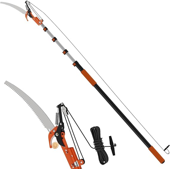 LAANPOLE 36FT Reach Tree Trimmer, Manual Pole Saw with 7-30FT Extension Pole, Tree Pruner Extendable for High Tree Branch Trimming Pruning Cutting