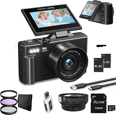 4K5K Digital Camera for Photography & Video – UHD Vlogging Camera with WiFi, Autofocus, 3 Flip Screen, 18X Zoom – Compact Creator Kit with Lens, Filters & Case Black