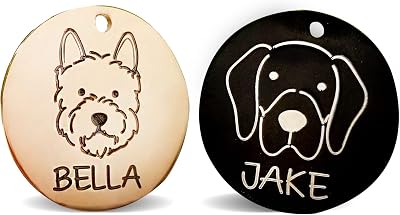 Engraving Pet ID Tags, Personalized Pet ID Tags, Stainless Steel Pet ID Tags, Custom Engraved Dog and Cat Tags, Double Sided Round Tags - Made in USA