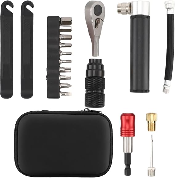 11 Pcs Repair Tool Kit, Mini Pump With Ratchet Wrench, Tire Levers, Bit Set, Portable Tools For Roadside And Home Repair, Compact Case Included
