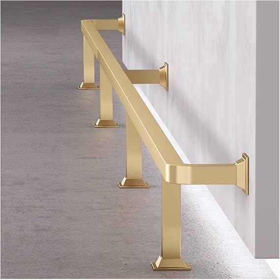 Bar Counter Foot Rail Bracket, Wall Mount Stainless Steel Kitchen Island Rail, Bar Foot Rail Kit Railing Hardware for Floor Wall(Gold,150cm/59.1in)
