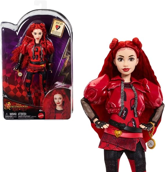 Mattel Disney Descendants: The Rise of Red Fashion Doll & Accessory Red, Daughter of Queen of Hearts with Movie-Inspired Clothes & Pocket Watch