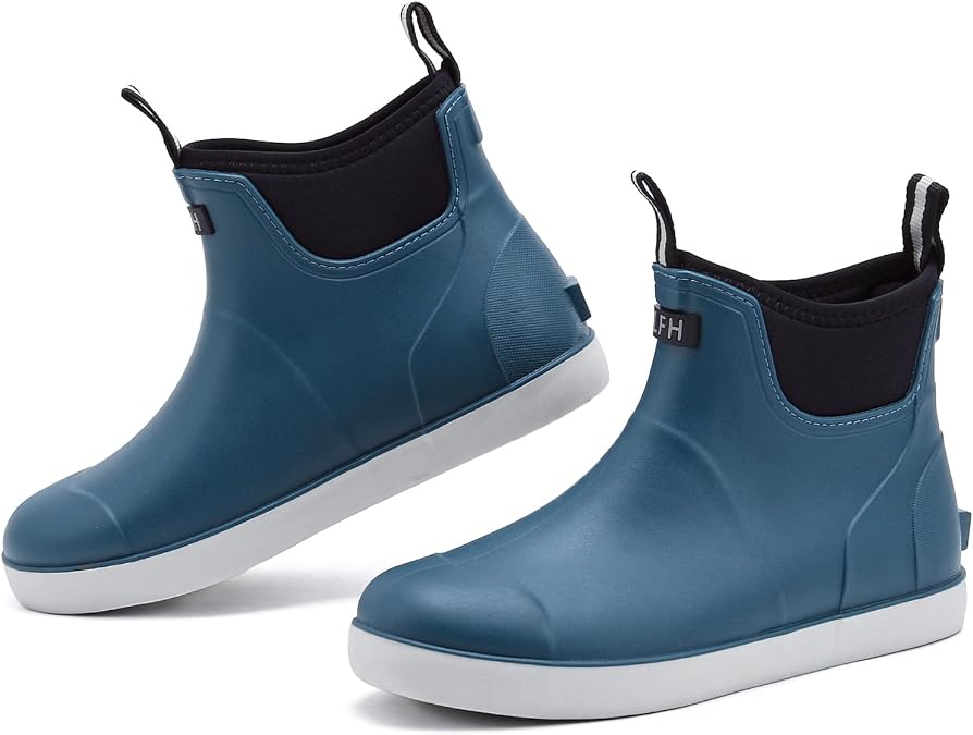 Deck Boots Mens, Rain Boots Anti-Slip Fishing Booties Waterproof Ankle Rain Shoes Rogue Wave Durable Rubber Boots Outdoor Footwear
