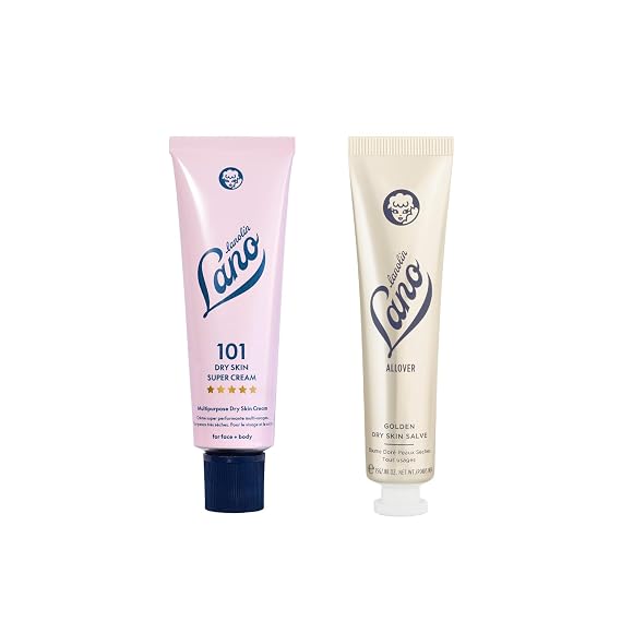 Lanolips Deep Moisture Rescue Duo 101 Dry Skin Super Cream (2.02 oz) & Golden Dry Skin Salve (25 g), All-Over Hydration & Repair