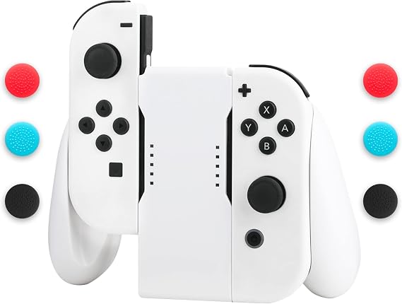GLDRAM Joypads Charger for Nintendo Switch & Switch OLED Accessories, Switch Controller Charging Grip with LED Indicator, Charging Cable and 6 Thumb Caps, Charger Dock Stand-White
