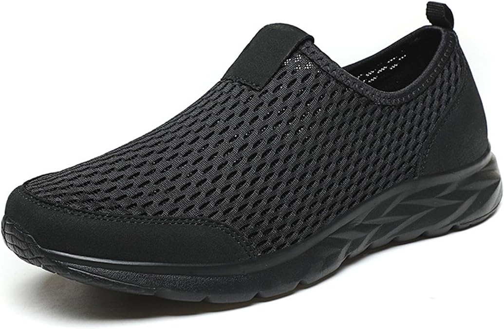 Slip on Mesh Shoes for Men Wide Width Flat Sneakers Comfortable Lightweight Breathable Orthopedic Walking Shoes Soft Sole Hollowed Out Woven Sneakers Casual Footwear All Day Wear