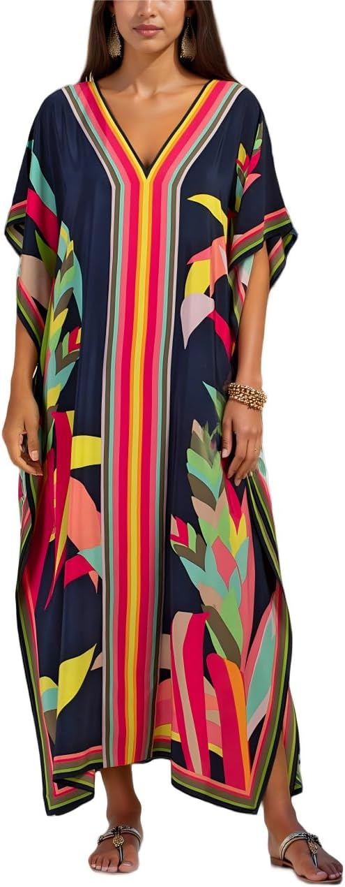 IMAGEKOPE kaftan for women plus size bathing suit cover up vneck batwing dress loose fit moroccan caftan mumu dresses
