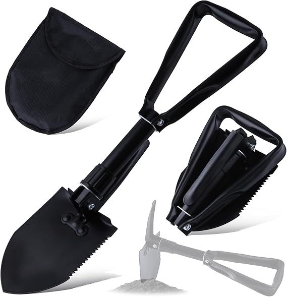 LEONTOOL Military Folding Shovel - Portable Lightweight Camping Multitool, Carbon Steel Tool for Outdoor Survival, Snow Removal, Car Emergency, Hiking, Backpacking, Gardening