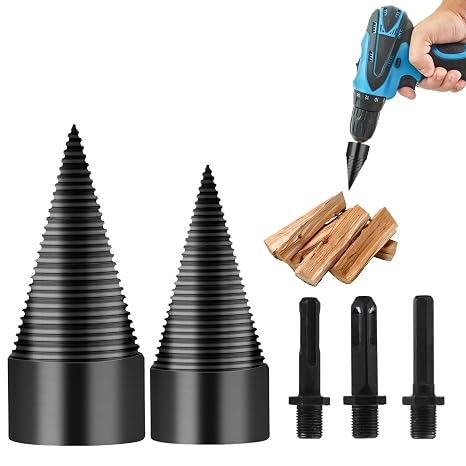 42mm, 32mm Firewood Splitter Drill Bits, Firewood Log Splitter Drill Bits | Cones Kindling Wood Splitting Logs Bits Tools, Heavy Duty Electric Drills Screw Cone Driver with Round, Hex, Square, Shank