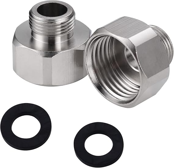 2PCS Brass Pipe Fitting, Water Hose Adapter Faucet Adapter 3/8" NPSM Male Pipe x G1/2" NPSM Female Pipe, Compression Fitting with Rubber Washer Chrome Finish for Kitchen Bathroom