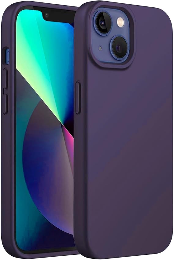 Merwish Apple iPhone 13 ve 14 Uyumlu Özel İpeksi Dokunuş Hissi Veren İçi Yumuşak Kadife Lansman Silikon Kılıf Kapak (Derin Mor)