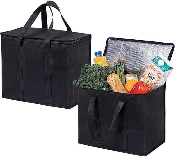 2 Pack Thermal Cool Cooler Bag,43L Large Cool Bag Thermal Food Delivery Bag, Insulated Picnic Lunch Bag,Durable Handles,Dual Tab Zips,Lid,Foldable,reusable,for Grocery,Camping,BBQ,Shopping,Travel