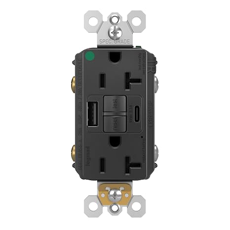 Legrand Radiant 20 Amp Tamper Resistant GFCI Outlet USB Type A Black 1 Pack