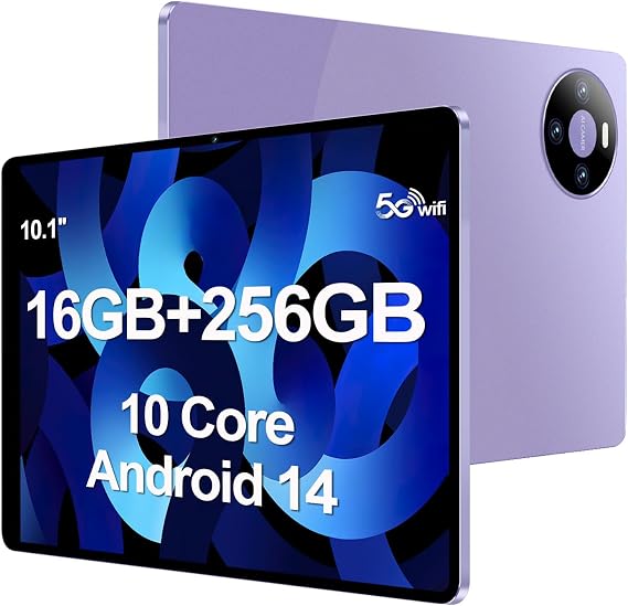 Tablet 10 inch Android 14 Tablets, 16GB RAM 256GB ROM,16MP+32MP Camera,10 Core Tablet PC, Smart-K Dual Speakers,10000mAh, GPS, WiFi MIX4 (Purple)