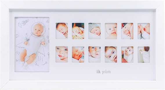FUFİZU İlk Yılım Fotoğraf Anı Çerçevesi - Dekoratif Bebek Odası 12 Aylık Resim Hatıra Çerçevesi