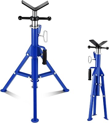 V Head Pipe Stand 18 in-12 in Capacity,Adjustable Height 28 in-52,Pipe Jack Stands 2500 LB,Portable Folding Pipe Stands, Carbon Steel Body More Durable for Welding, Automotive,Construction Projects