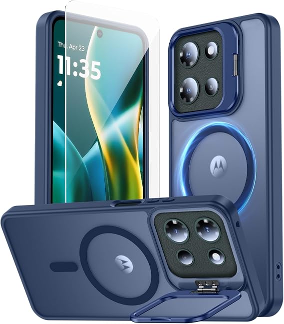 TOBOVON for Motorola Moto G 2026/2025 Case, Moto G Play 2026 Case, Fits MagSafe, with Camera Ring Stand & Sceen Protector, Slim Translucent Matte Military-Grade Drop Protection Magnetic Cover, Blue
