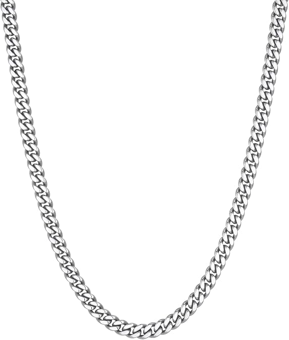 VEXXS Men's Gold Chain Flat Cut,18K Real Gold Plated Cuban Link Chain, Durable No Color Fading Stainless Steel Curb Chain 4mm 5mm 6mm Mens Necklace