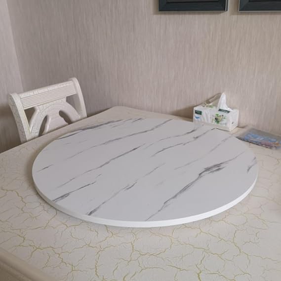 Lazy Susan Wood Dining Table Turntable, Marbling, Round Table Service Tray, Round Rotating Serving Plate, Rotating Serving Board, Dining Table Centerpieces, Easy To Share Food(White,70cm/28in)