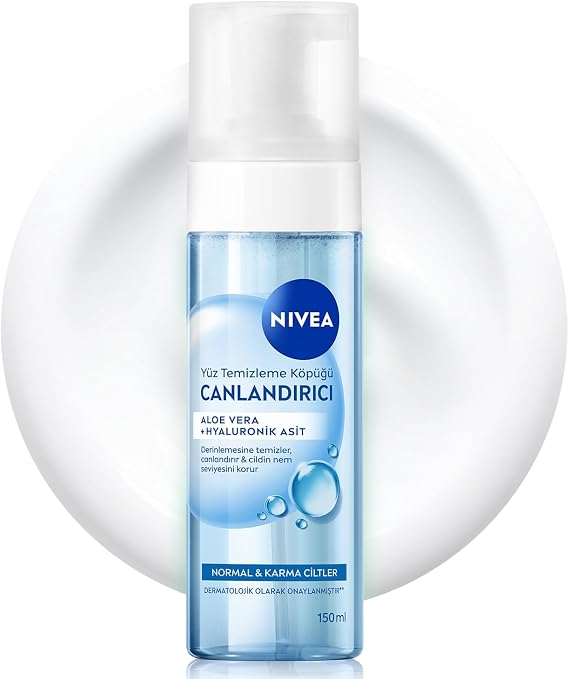 NIVEA Canlandırıcı Yüz Temizleme Köpüğü 150ml, Derinlemesine Temizleme,Karma Normal Cilt, Aloe Vera, Hyaluronik Asit, Ferahlatıcı