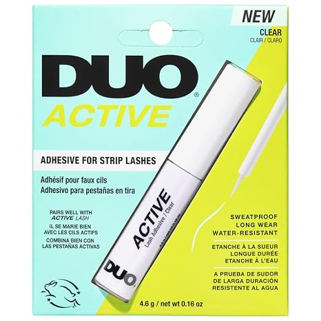 DUO Active Clear Lash Glue Brush-On Lash Adhesive for Strip Lashes, Quick-Dry, Waterproof Eyelash Glue, 0.16 oz (4.6g)