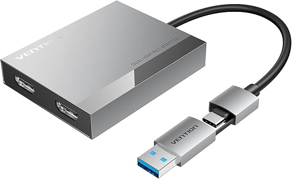 VENTION Displaylink USB C and USB 3.0 to Dual 4K HDMI Adapter, Aluminum Displaylink HDMI Splitter Extended Display for Dual Monitor 4K@60Hz Compatible with Mac Pro/Air M1/M2/M3, HP, Dell