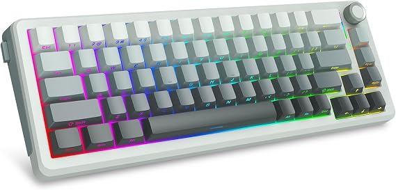 E-YOOSO 65% Wireless Mechanical Gaming Keyboard with Knob, Creamy Sound | Bluetooth/2.4Ghz/USB Wired Keyboard , Hot Swappable Pre-lubed Linear Switches, RGB Backlit Keyboard for PC/Laptop