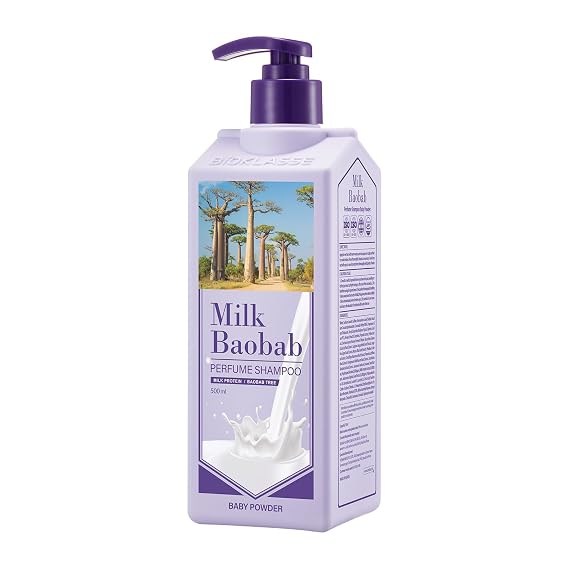 Milk Baobab Perfume Shampoo Baby Powder 16.9 fl oz | Milk protein & baobab seed extract, baby powder fragrance, hydrating formula, For dry and damaged hair
