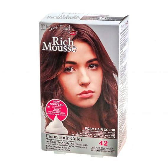 Foam Hair Color Rich Mousse Medium Ash Brown #42, Elegant Touch by PUR-est