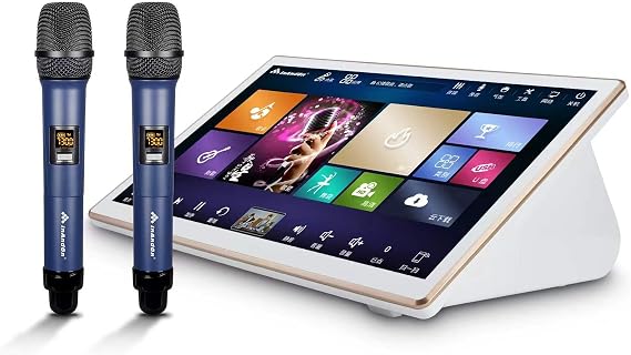 InAndOn KTV System, 18.5 inch Touch Screen Karaoke Machine, Real-time Score, YouTube, iCloud Song Update, Wireless Mic KTV Player Fit for Bar Home Party, 6T