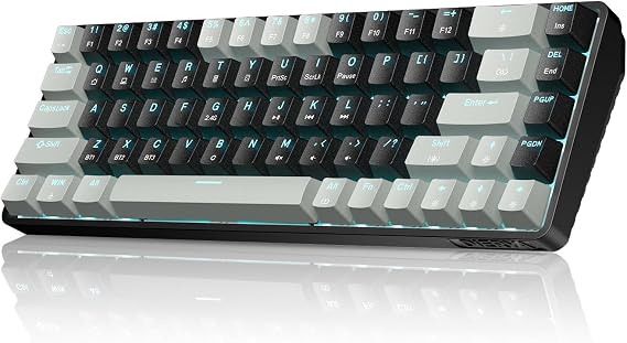 TMKB T68 60% Wireless Gaming Mechanical Keyboard, 68 Keys Tri-Mode Bluetooth/2.4GHz/USB-C, Red Switch, RGB Backlit, Compact Design, N-Key Rollover for PC, Mac, Windows - Black & Gray
