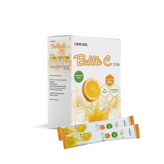 EDMARK ZERO Bubble C Sugar-Free Vitamin C Drink | 99% Less Sugar Immune Support Mix | No Aspartame, Keto-Friendly Orange Flavor | Low-Calorie Refreshing Beverage, ZERO Series Drink (Pack of 20)